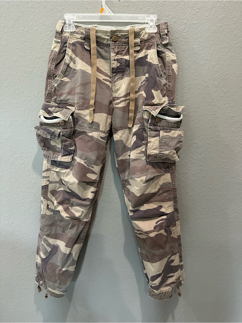 Abercrombie Fitch Pants Mens 28x30 camo  Cargo Drawstring Paratrooper Y2K